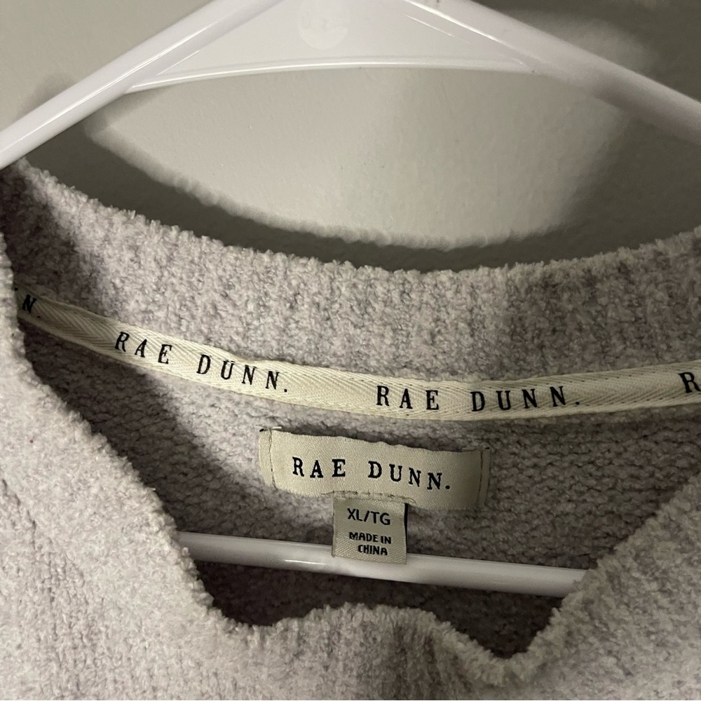 Rae Dunn Blessed Chenille Crew Neck Sweater Long Sleeve Soft Grey Sz XL Pullover - Picture 3 of 6